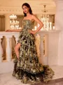 Stunning A-line Straight Appliques Lace Sweep Train Tulle Prom Dress