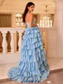 Splendid A-line Halter Bow Sweep Train Corset Prom Dress