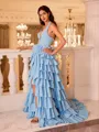 Splendid A-line Halter Bow Sweep Train Corset Prom Dress