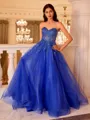 Graceful A-line Sweetheart Appliques Lace Sweep Train Tulle Corset Prom Dress
