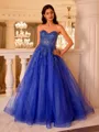 Graceful A-line Sweetheart Appliques Lace Sweep Train Tulle Corset Prom Dress