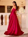 Enchanting A-line Spaghetti Straps Sweep Train Silk like Satin Prom Dress