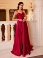 Enchanting A-line Spaghetti Straps Sweep Train Silk like Satin Prom Dress