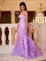 Gorgeous Sheath Sweetheart Cascading Ruffles Sweep Train Tulle Prom Dress