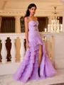 Gorgeous Sheath Sweetheart Cascading Ruffles Sweep Train Tulle Prom Dress
