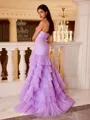 Gorgeous Sheath Sweetheart Cascading Ruffles Sweep Train Tulle Prom Dress