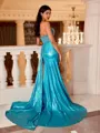 Luxurious Sheath Sweetheart Beading Court Train Metallic Satin Corset Prom Dress