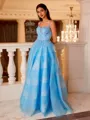 Pretty A-line Straps Appliques Lace Sweep Train Tulle Prom Dress