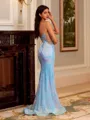 Extravagant Sheath V-Neck Rhinestone Sweep Train Sequins Prom Dress