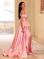 Perfect A-line Off-the-Shoulder Ruffles Sweep Train Silk like Satin Prom Dress