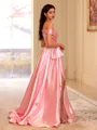 Perfect A-line Off-the-Shoulder Ruffles Sweep Train Silk like Satin Prom Dress