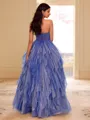 Unique A-line Straight Cascading Ruffles Floor-Length Corset Prom Dress