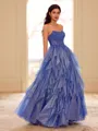 Unique A-line Straight Cascading Ruffles Floor-Length Corset Prom Dress