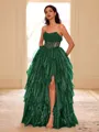 Unique A-line Straight Cascading Ruffles Floor-Length Corset Prom Dress