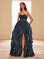 Unique A-line Straight Cascading Ruffles Floor-Length Corset Prom Dress