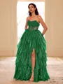 Unique A-line Straight Cascading Ruffles Floor-Length Corset Prom Dress