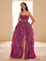 Unique A-line Straight Cascading Ruffles Floor-Length Corset Prom Dress