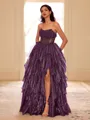 Unique A-line Straight Cascading Ruffles Floor-Length Corset Prom Dress