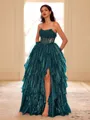 Unique A-line Straight Cascading Ruffles Floor-Length Corset Prom Dress