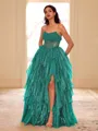Unique A-line Straight Cascading Ruffles Floor-Length Corset Prom Dress
