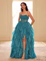 Unique A-line Straight Cascading Ruffles Floor-Length Corset Prom Dress