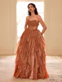 Unique A-line Straight Cascading Ruffles Floor-Length Corset Prom Dress