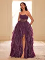 Unique A-line Straight Cascading Ruffles Floor-Length Corset Prom Dress