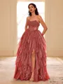 Unique A-line Straight Cascading Ruffles Floor-Length Corset Prom Dress