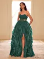 Unique A-line Straight Cascading Ruffles Floor-Length Corset Prom Dress