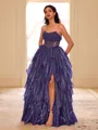 Unique A-line Straight Cascading Ruffles Floor-Length Corset Prom Dress