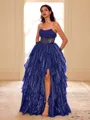 Unique A-line Straight Cascading Ruffles Floor-Length Corset Prom Dress
