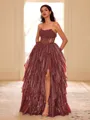 Unique A-line Straight Cascading Ruffles Floor-Length Corset Prom Dress