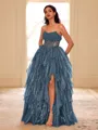 Unique A-line Straight Cascading Ruffles Floor-Length Corset Prom Dress