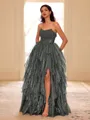Unique A-line Straight Cascading Ruffles Floor-Length Corset Prom Dress