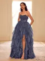 Unique A-line Straight Cascading Ruffles Floor-Length Corset Prom Dress