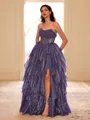 Unique A-line Straight Cascading Ruffles Floor-Length Corset Prom Dress