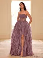 Unique A-line Straight Cascading Ruffles Floor-Length Corset Prom Dress