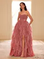 Unique A-line Straight Cascading Ruffles Floor-Length Corset Prom Dress