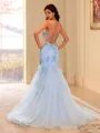 Chic Sheath Spaghetti Straps Appliques Lace Court Train Tulle Corset Prom Dress