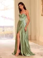 Dreamy A-line Sweetheart Pleated Floor-Length Silk Like Satin Corset Prom Dress