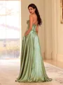 Dreamy A-line Sweetheart Pleated Floor-Length Silk Like Satin Corset Prom Dress