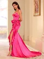 Perfect Sheath V-Neck Bow Court Train Silk Like Satin Corset Prom Dress
