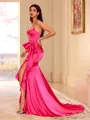 Perfect Sheath V-Neck Bow Court Train Silk Like Satin Corset Prom Dress