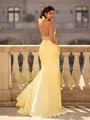 Fashion Sheath Halter Bow Sweep Train Silk like Satin Corset Prom Dress