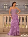 Charming Sheath Sweetheart Appliques Lace Sweep Train Tulle Corset Prom Dress