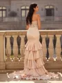 Glamorous Sheath Straight Appliques Lace Court Train Silk Like Satin Corset Prom Dress