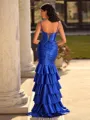 Opulent Sheath Spaghetti Straps Cascading Ruffles Floor-Length Corset Prom Dress