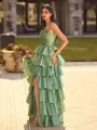 Exquisite A-line Straight Cascading Ruffles Floor-Length Taffeta Prom Dress