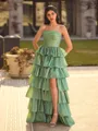 Exquisite A-line Straight Cascading Ruffles Floor-Length Taffeta Prom Dress