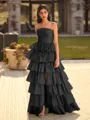 Exquisite A-line Straight Cascading Ruffles Floor-Length Taffeta Prom Dress